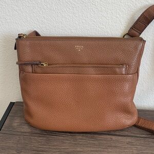 Fossil Tan Leather Crossbody Bag 9x10"